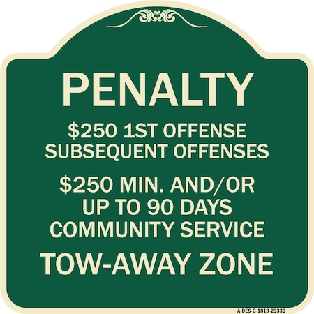 Signmission Penalty $250 1st Offense Subsequent Offenses $250 Min. and or Up to 90 Days Community, G-1818-23333 A-DES-G-1818-23333